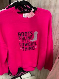 Hot pink Boots and Bling Sweater with embellished design