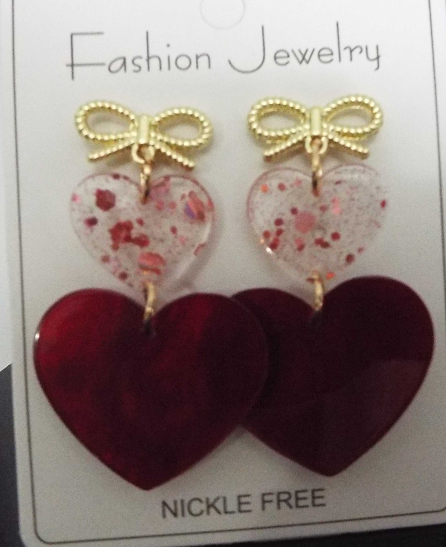 Red Valentine Bow Knot heart-shaped dangle earrings with playful bow detail