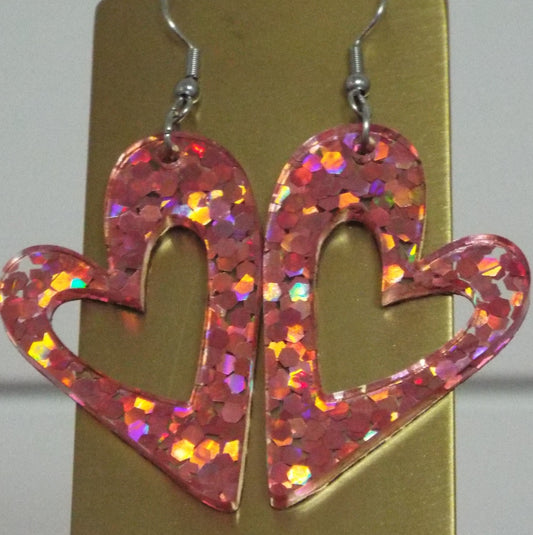 Rosegold Glitter Heart Dangle Acrylic Valentine Earrings