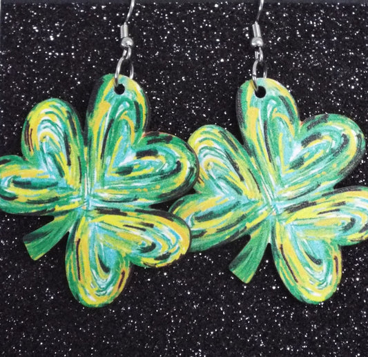 Light Green St. Patrick Painted Shamrock Shape Drop Earrings