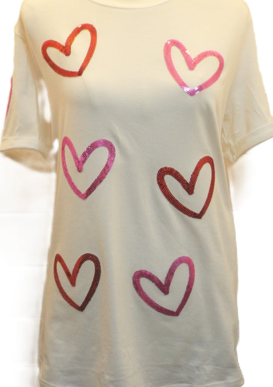Sequin Heart Sketch Graphic Womens Casual Tee
