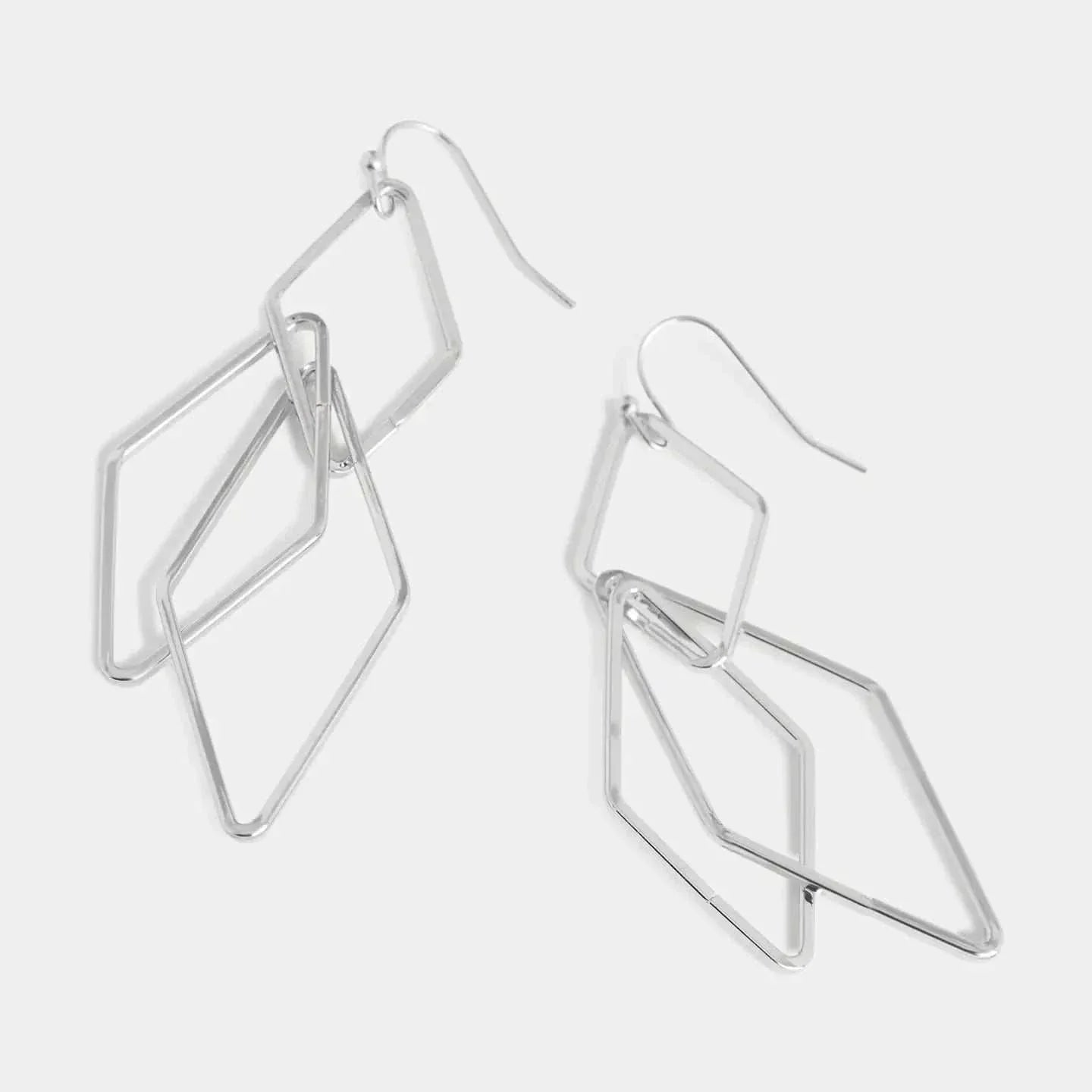 Silver dangling diamond shape earrings, hypoallergenic and lead-free jewelry