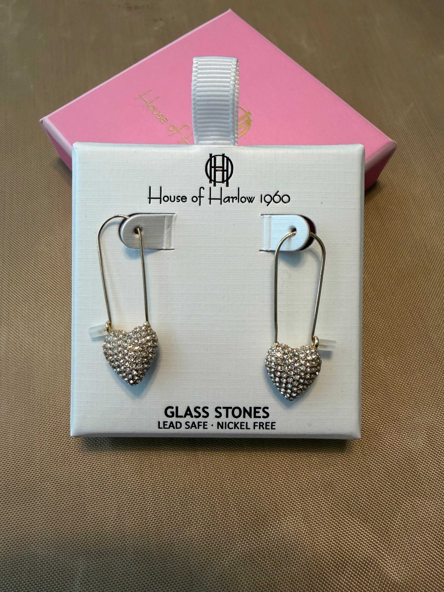 House of Harlow white glass heart-shaped statement earrings