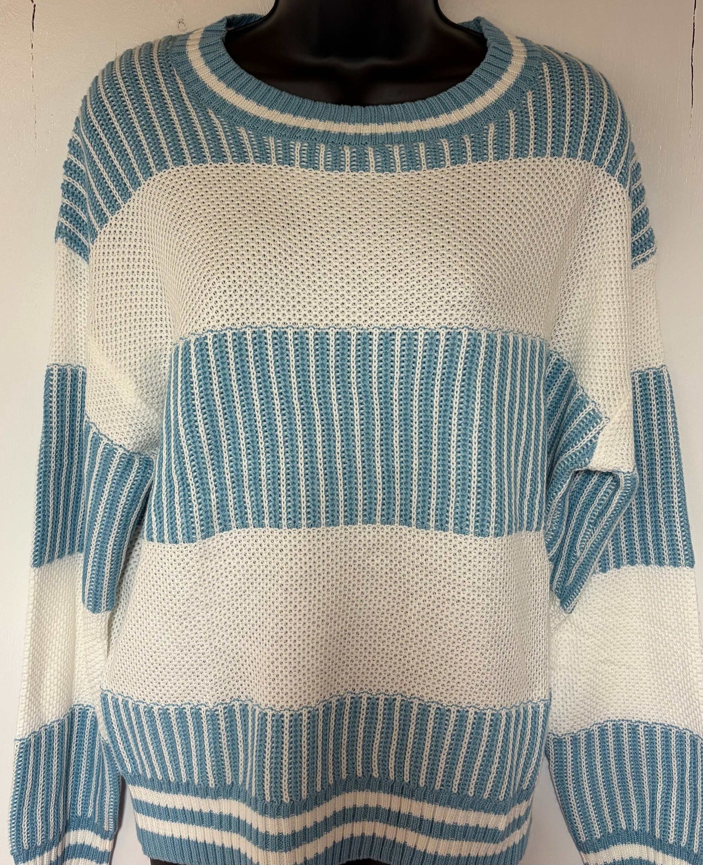 Blue striped sweater with bold horizontal stripes and soft fabric for dogs and women