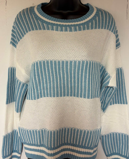 Blue striped sweater with bold horizontal stripes and soft fabric for dogs and women