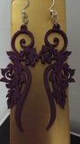 Purple flower wooden earrings handcrafted in USA with delicate floral design