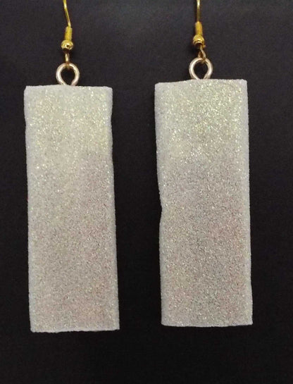 Silver and white glittery rectangle earrings made in USA adding sparkle to outfits