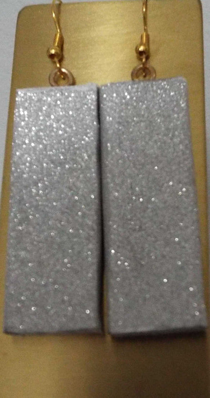 Glittery rectangle earrings in silver and white made in USA sparkling jewelry accessory