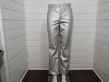Womens Silver Metallic Jeans straight leg with lustrous finish for stylish casual or night wear