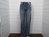 Womens HW Side Seam Detail medium blue straight-leg pants with subtle side seam accents