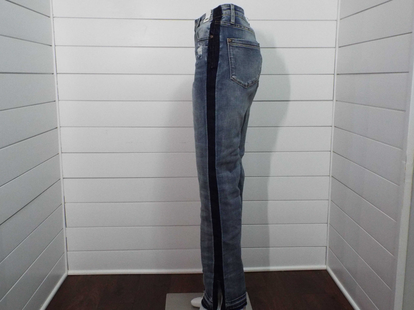 Medium blue Womens HW Side Seam Detail straight-leg pants with side seam detailing