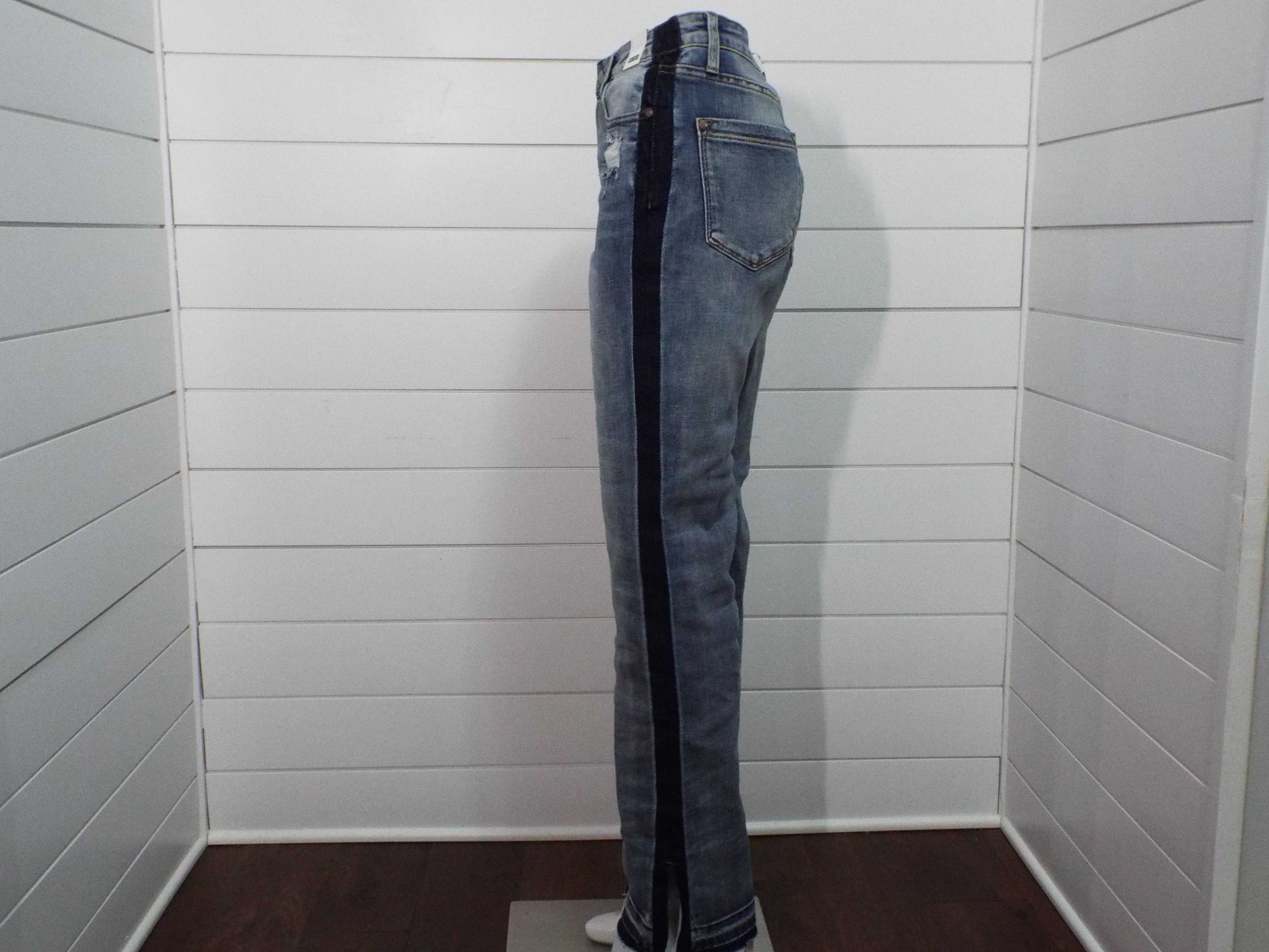 Medium blue Womens HW Side Seam Detail straight-leg pants with side seam detailing