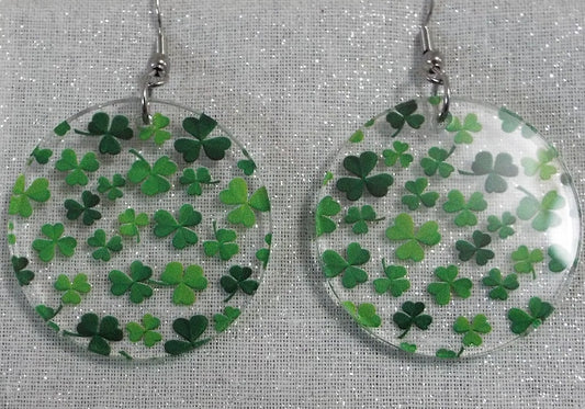 Shamrock Clover Circle Acrylic Earrings - St. Patrick's Day