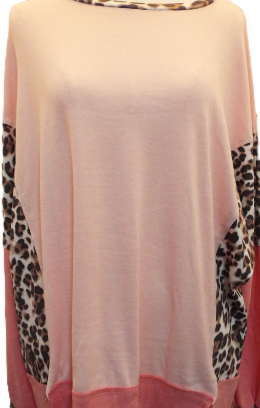 Plus Size Leopard Patchwork Dolman Sleeve Sweatshirt