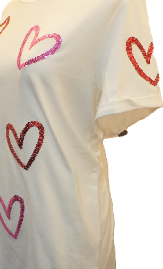 Sequin Heart Sketch Graphic Womens Casual Tee