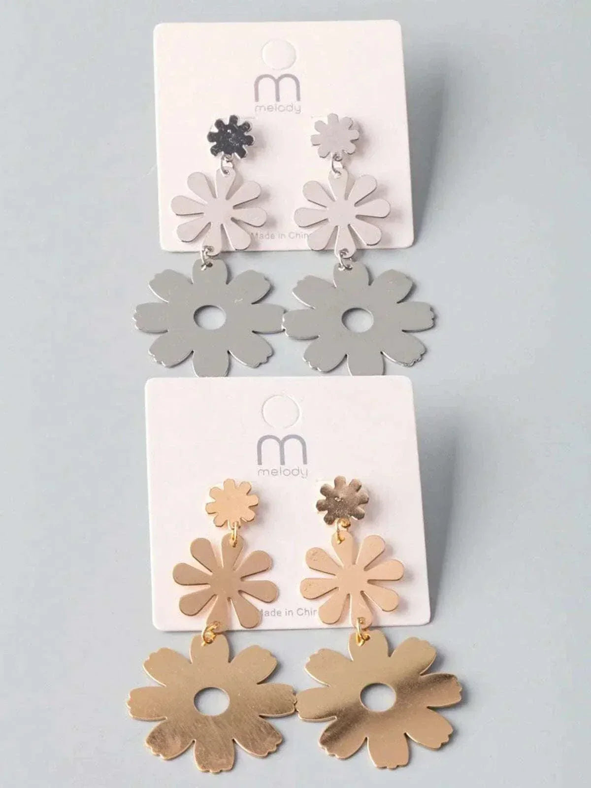 Fashion gold and silver flower hanging earrings with elegant floral drop design