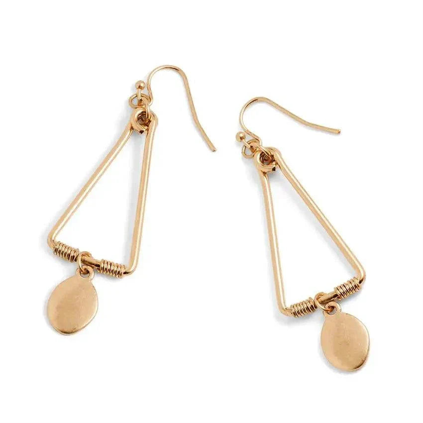 Gold dangle triangle earrings hypoallergenic lead nickel cadmium free trendy jewelry